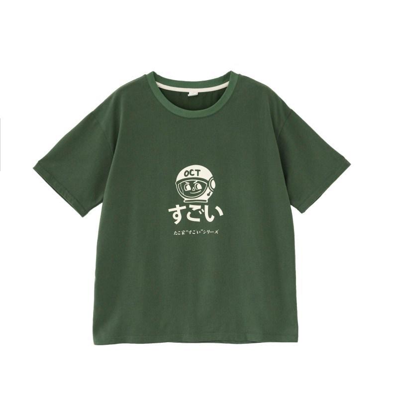 

Huangzheng Women s Cartoon Print Short Sleeve T-Shirt – Loose Fit, Round Neck, Summer Style One Size зелёный