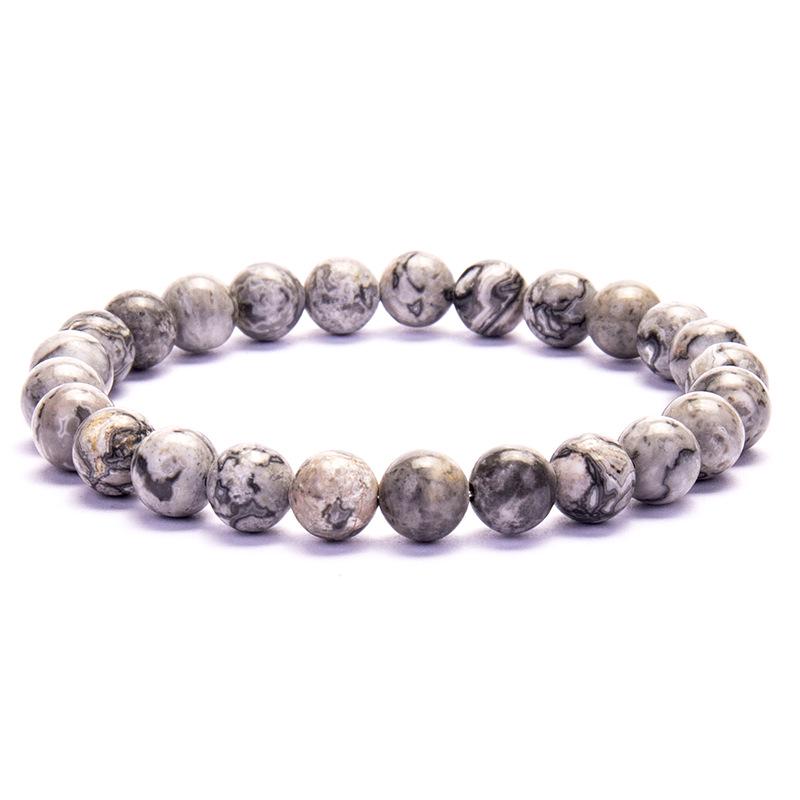 New European & American Style Cross Bracelet, 8MM Natural Stone Beaded Fashion Accessory