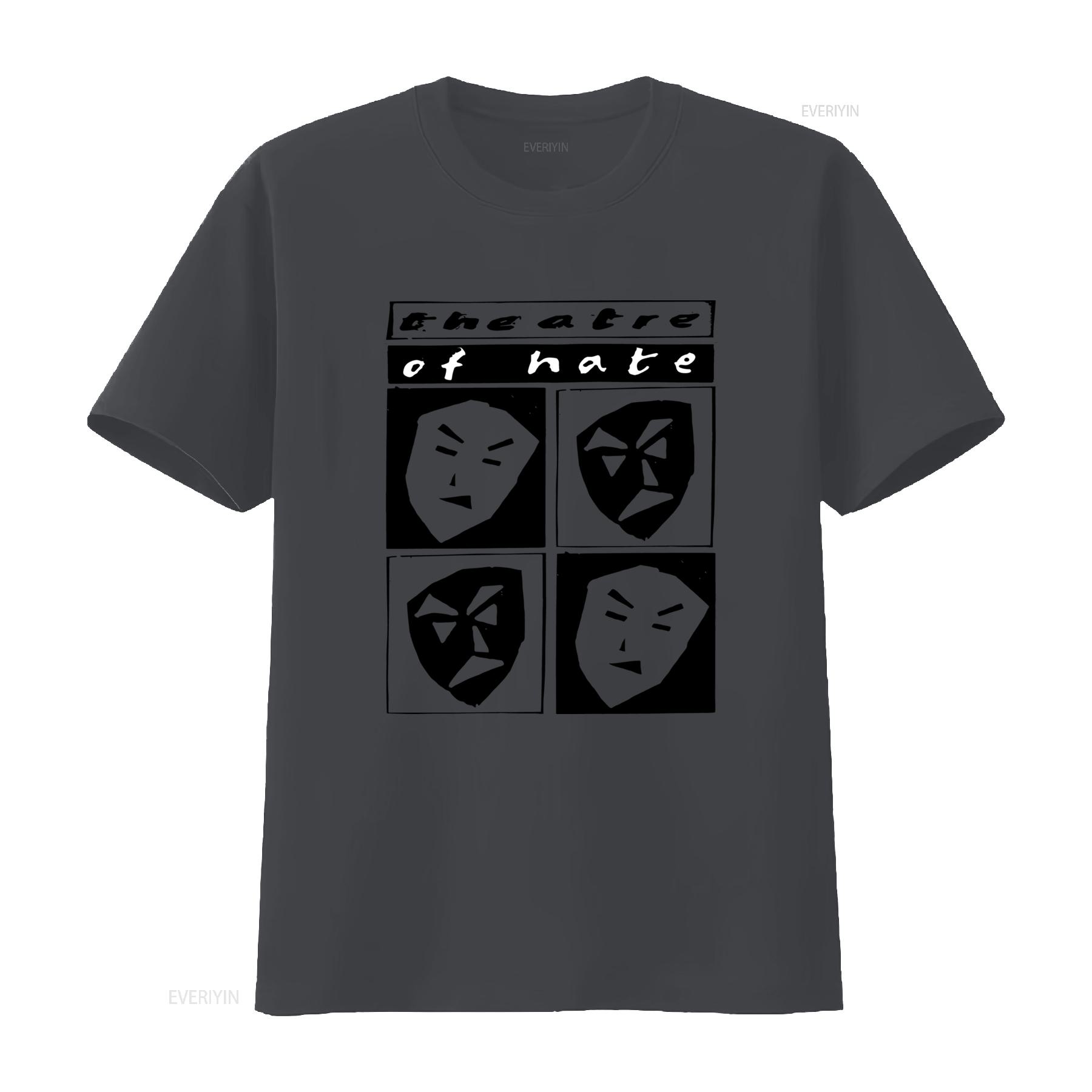 

Theatre Of Hate Masks Music T Shirt Unique Black and White Design for Lovers vintage Washed Comfortable Slightly Breathable 4XL