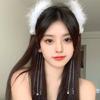 Feather Headband with Tassel White Feather Hair Hoop Headwear for Women