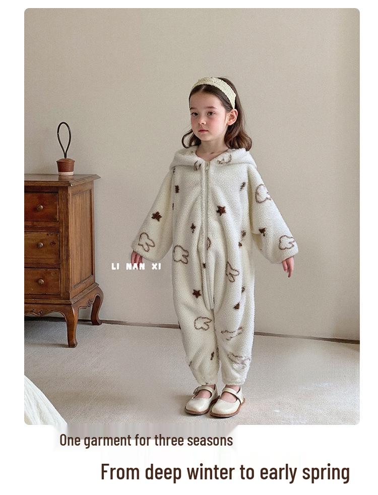 Super Cute Korean Style Baby Fleece Romper - Warm Hooded Autumn/Winter Crawling Suit
