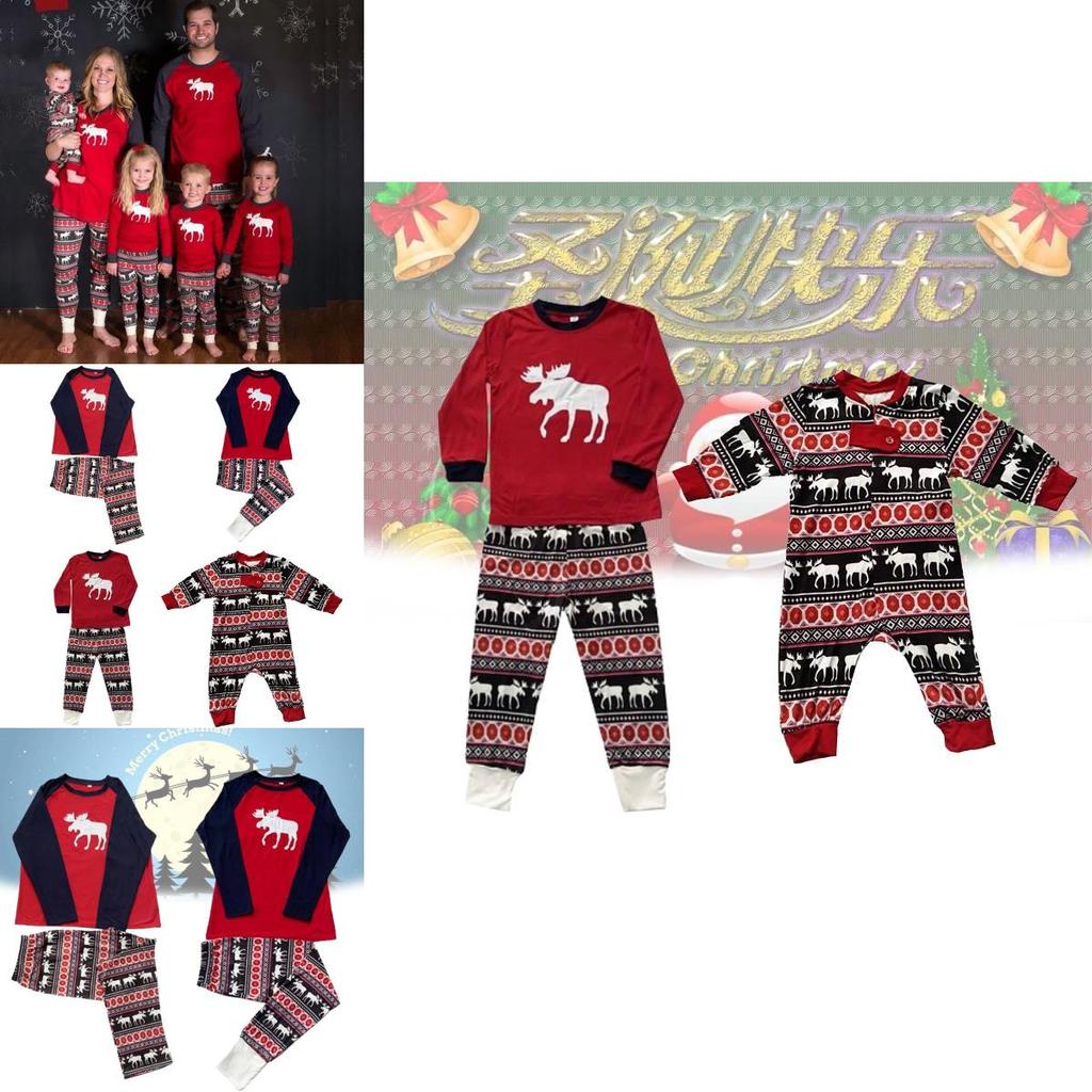 Cozy Christmas Family Matching Pajamas Set Deer Print Long Sleeve Winter Outfit