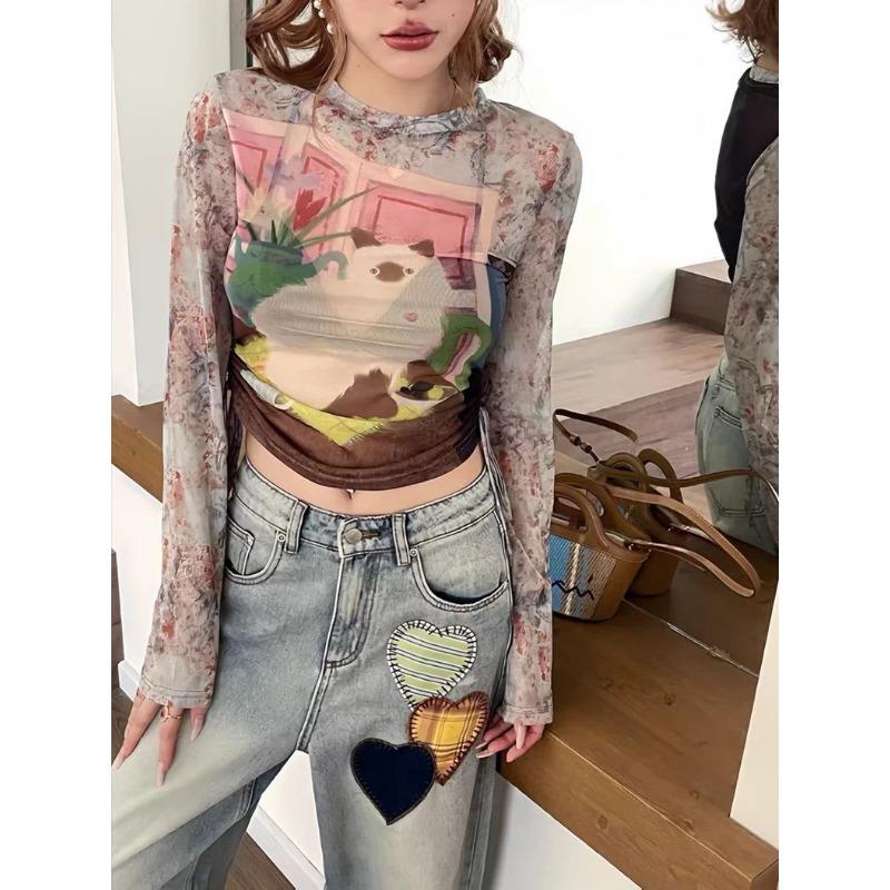 

Американская ретро футболка с длинным рукавом с принтом женская новая на начало осени приталенный универсальный дизайн топ в тренде S розовый