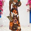Women Plus Size Scoop Neck Strappy Sleeveless A Line Long Dress Cartoon Panda Ghost Printed White