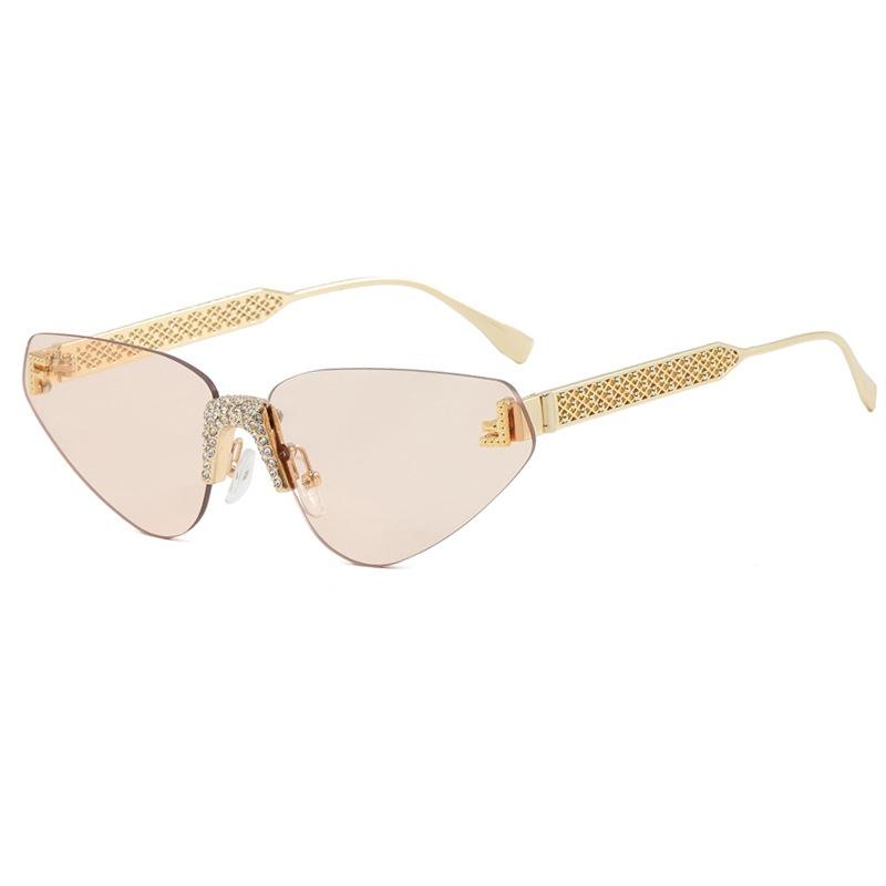 Women'S Sexy Cat Eye Rimless Rhinestone Sunglasses Luxury Brand Designer Retro Punk Metal Sunglasses Men'S Uv400 Driving Glasses
