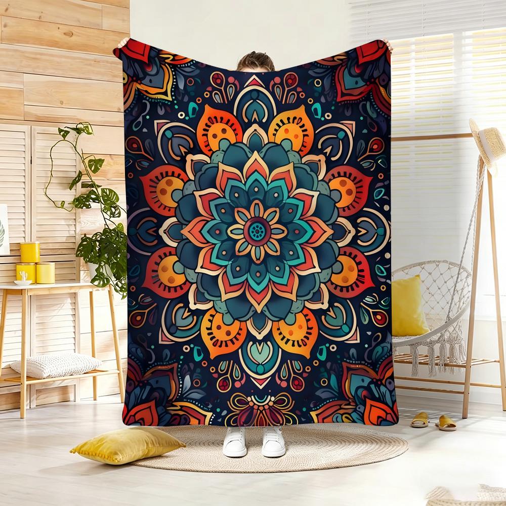 Colorful Mandala Theme Throw Blanket - Fashion Floral Art Printed Cozy Soft Bed Blankets For Living Room Sofa Decor