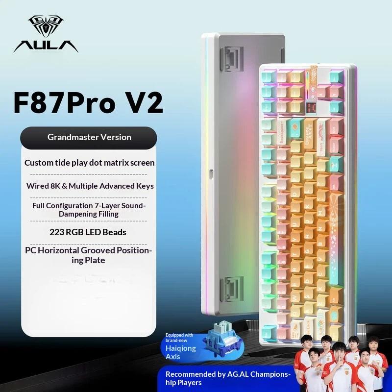 Aula F87 Pro V2 Custom Mechanical Keyboard Wireless Triple Mode Bluetooth Silent Rgb Backlit Gaming For Pc Computer Esports