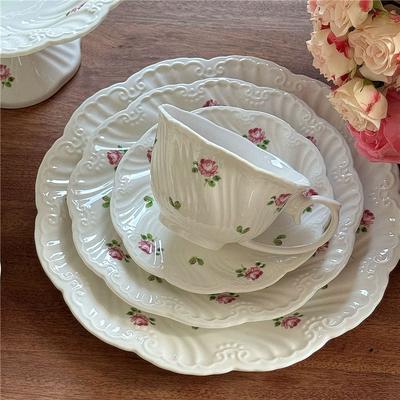 Keramikteller-Set, Kaffeetasse und Untertasse, schönes Geschirr, Vintage-Rose, Dessertteller, Abendessen, Geschirr, Geschenk, Teetasse, Küchenbedarf