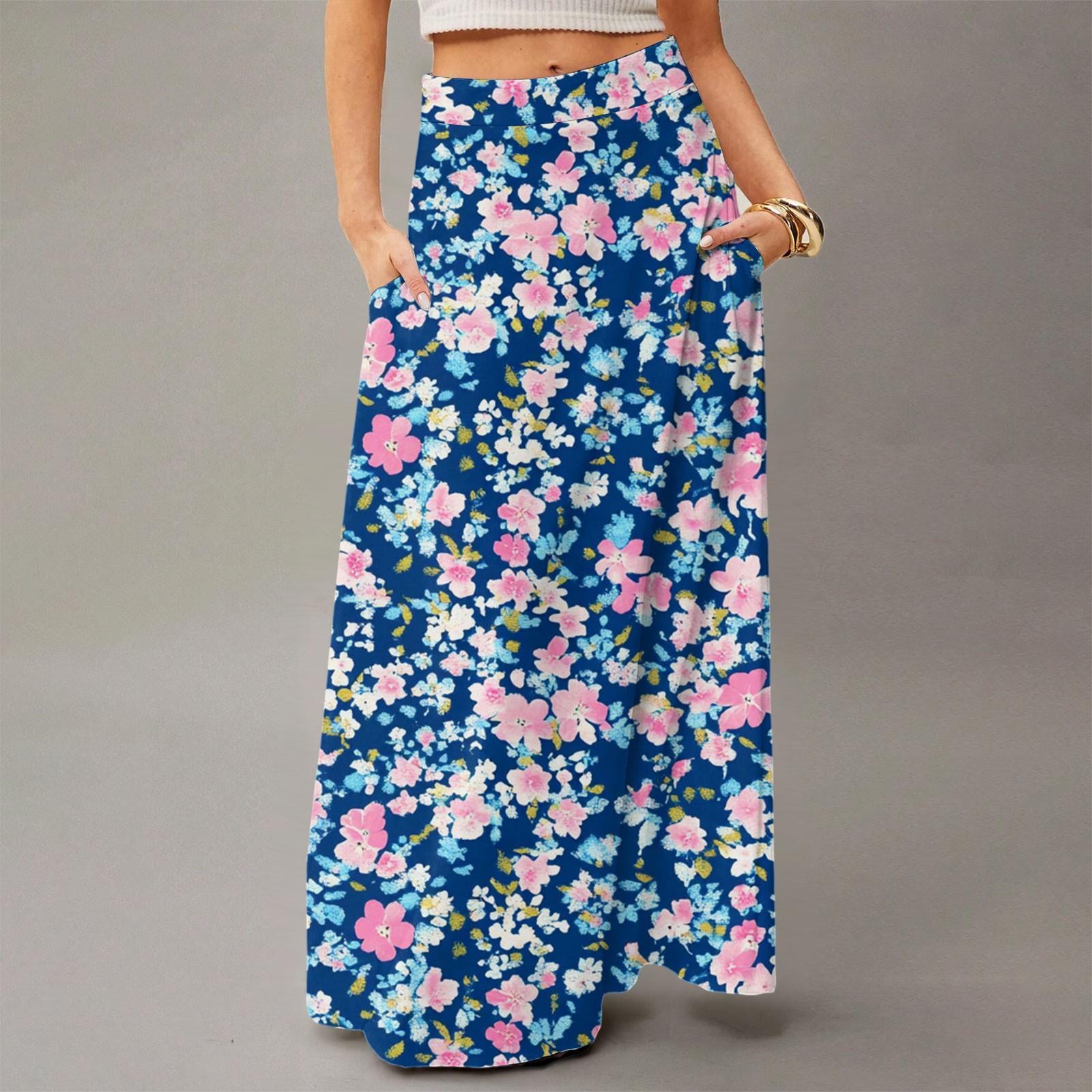 

Women s Flowing Maxi Dress Regular Casual Summer Floral Print Bohemian Skirt L