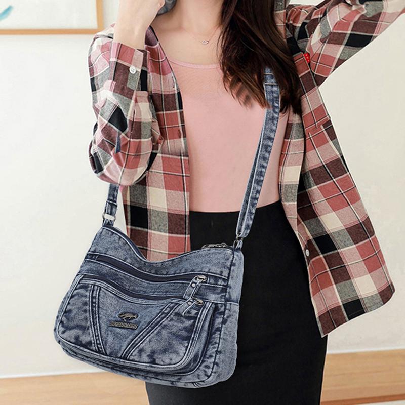 Damen Denim Tasche Kleine Quadratische Tasche Umhängetasche Große Kapazität Schultertasche Tasche für Mütter mittleren Alters