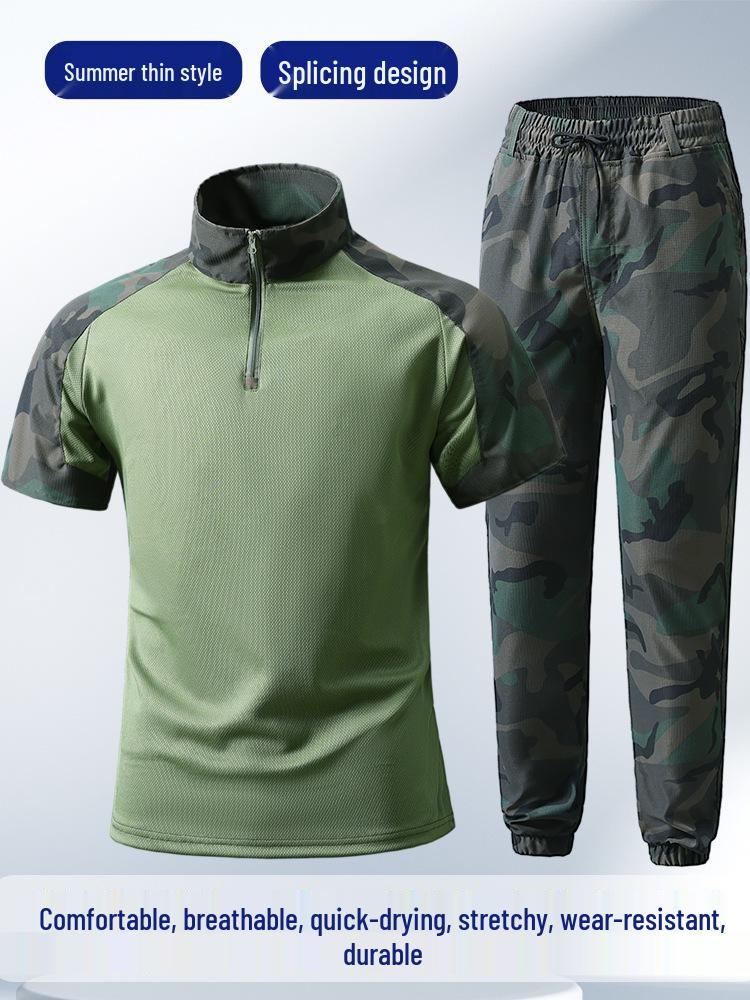 Summer Quick-Dry T-Shirt & Durable Work Pants Set for Outdoor Military Training or Security