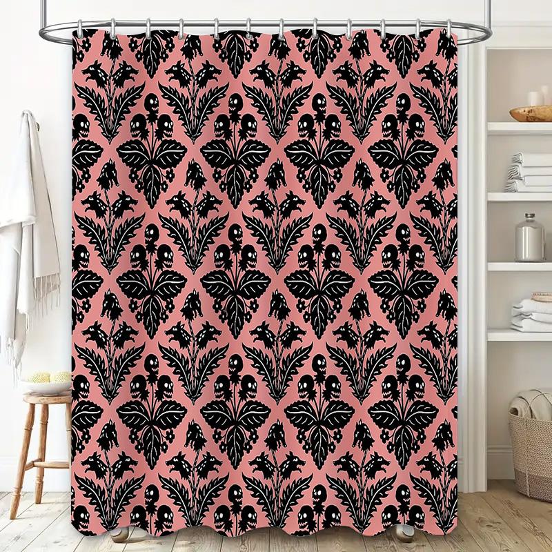 Gothic Floral Shower Curtain Vintage Dark Damask Pattern Bathroom Decor Elegant Black Backdrop Waterproof Washable Home Textile