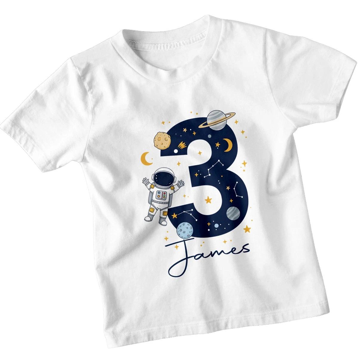 Personalised Astronaut Space 3rd Third Birthday Kids T-Shirt James Boys Girls 150