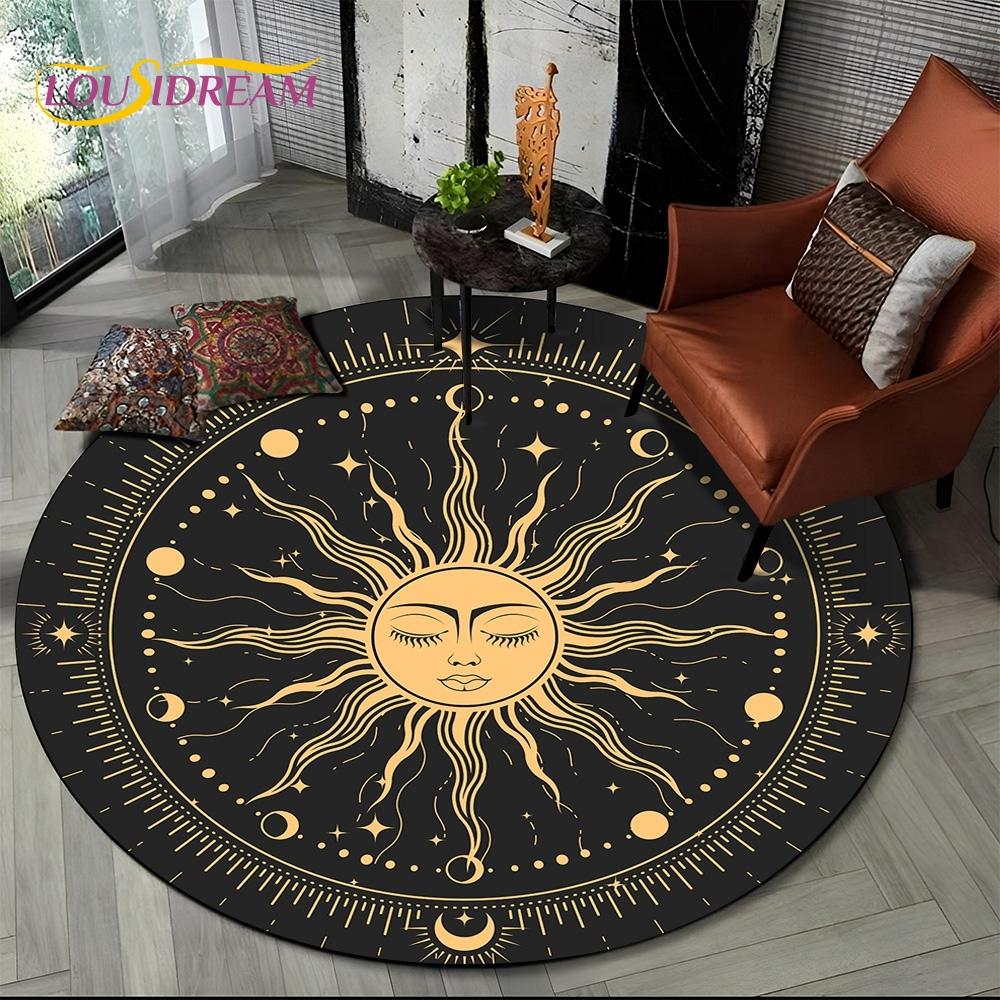 3D Mysteriou Sun Moon Tarot Mandala Magic Round Area Carpet Rug for Living Room Bedroom Kid Playroom Decor,Pet Area Rug Non-slip