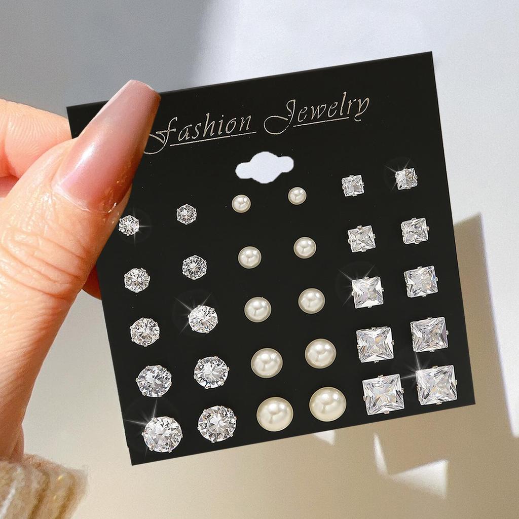 Zircon Pearl Stud Earrings: 12-Pair Set - Unisex, Simple Fashion, Student Style
