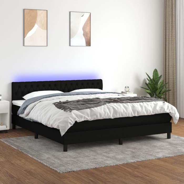 Maison Exclusive - Sommier à lattes de lit avec matelas LED Noir 160x200 cm Tissu