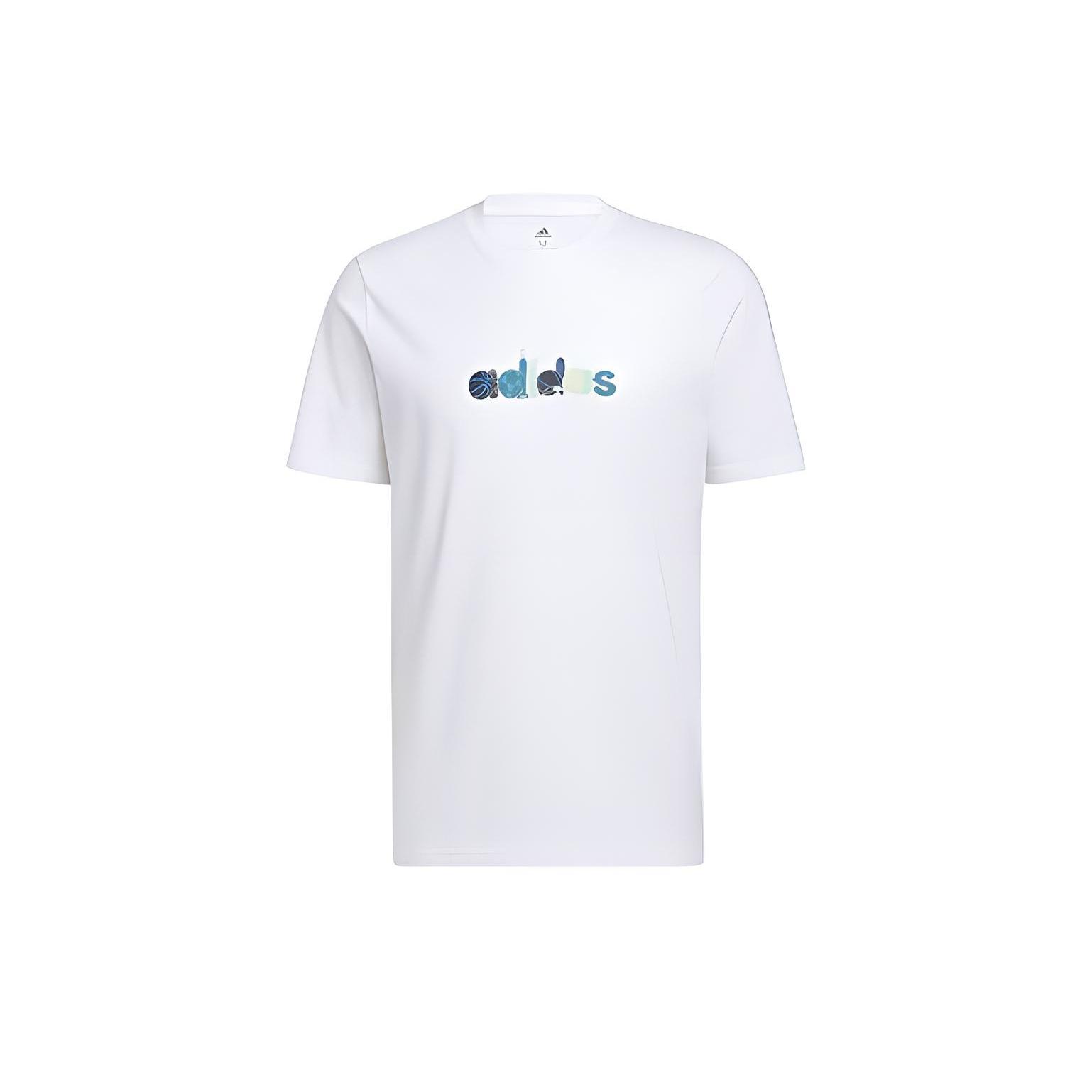 adidas Logo Pattern Running Gym Round Neck Short Sleeve White Men s HE4839 XL