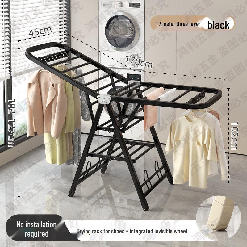 Folding Floor-Standing Clothes Drying Rack for Household, Bedroom, Balcony, Indoor Use - Ideal for Baby Clothes and Quilts.