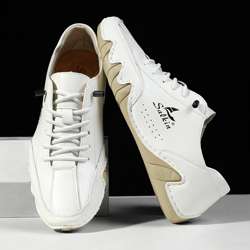Fashion Handmade Leather Casual Men Shoes Design Lace Up Sneakers Man Loafers Breathable Soft Leather Shoes Men Driving Shoes