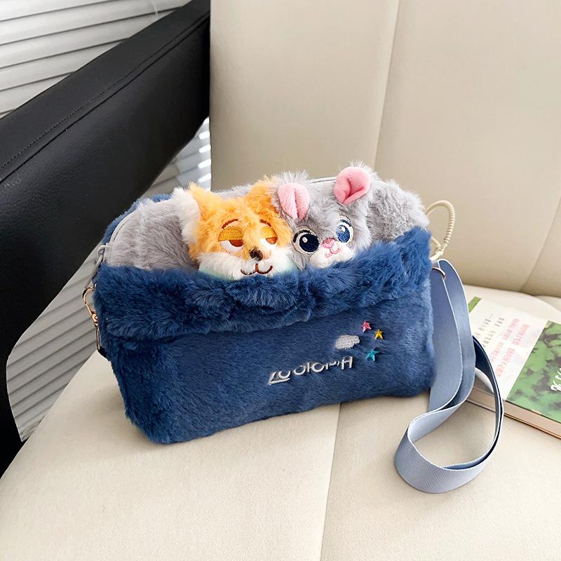 New Zootopia Judy Nick Plush Shoulder Bag, Large Capacity, Cute Crossbody Bag 0169 CLE синий