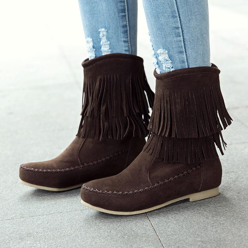 Large size - Martin boots medium tube European beautiful women's boots women's shoes fringed round head