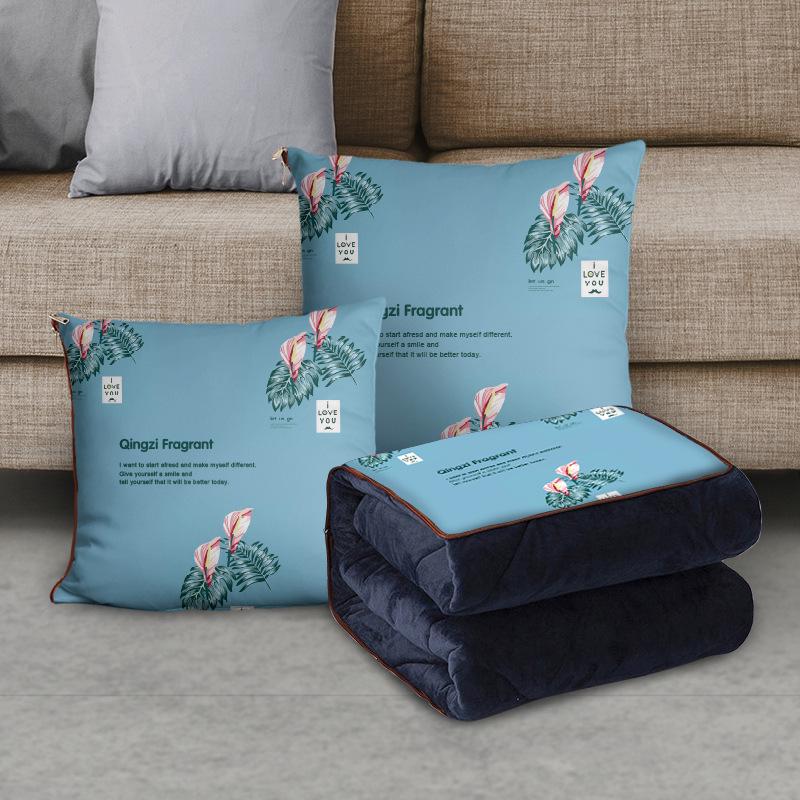 Custom Cartoon Plush Throw Pillow Blanket with Fleece Lining