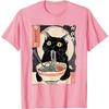 Black Cat Eating RaUnisex Japanese Ukiyo Style Graphic Tee T-Shirt Anime Food Lover Gift