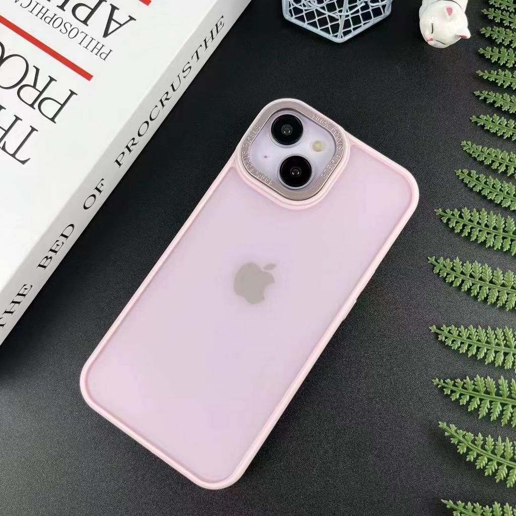 Applicable To IPhone 15PM Mobile Phone Case Matte Skin Feeling Semi-transparent 14 Korean Style 13 Electroplating Frame 11 Acrylic Protective Case
