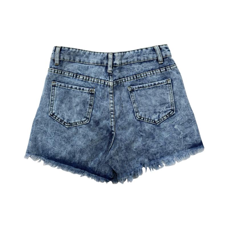European & American Patchwork Ripped Snowflake Denim Shorts - Women's Slim Fit