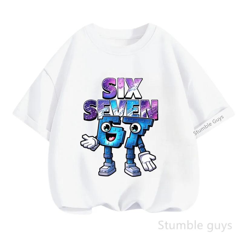 Faded Graffiti Style Six Seven Letter Above Blocky 67 Character Graphic Red Tee Fashion Kids Casual Gaming Clothes