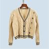 Retro College Style V-neck Sweater Coat Long Sleeves Loose Embroider Knitting Tops 2025 Fall and Winter Girls' Clothing