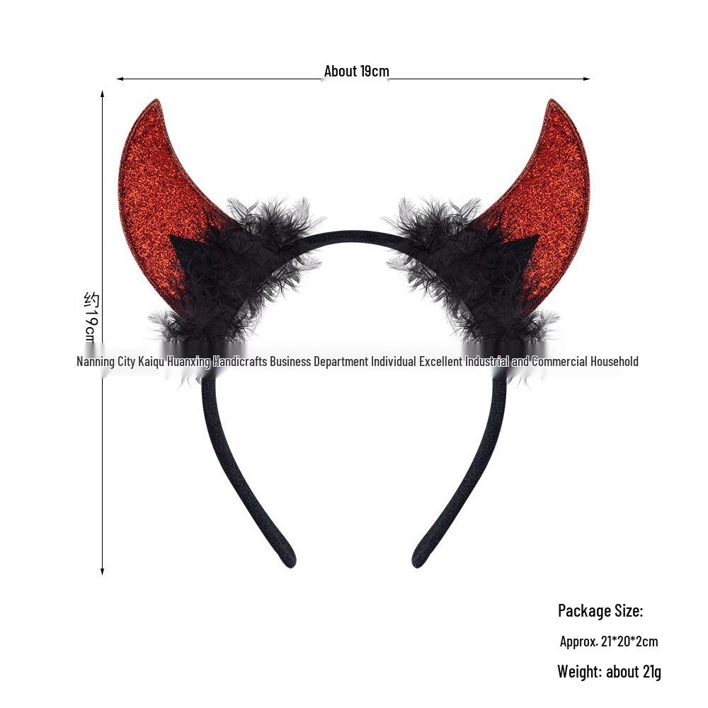 Halloween Devil Horn Headband with Feather Decorations - Festive Party Hair Accessory