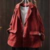 Johnature Women Vintage Jackets Solid Color Turn-down Collar Coats Autumn Button Pockets Loose Female Jackets