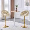 Cream White Velvet Bar Stools Set of 2 – Ball-Chain Backrest, Gold-Plated Adjustable Frame, Stylish for Kitchen Island, Home Bar & Dining Area