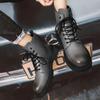 Winter Plush Mens Lace Up Leather Boots Genuine Leather Boots British Style Casual High Top Leisure Side Zipper Motorcycle Boots