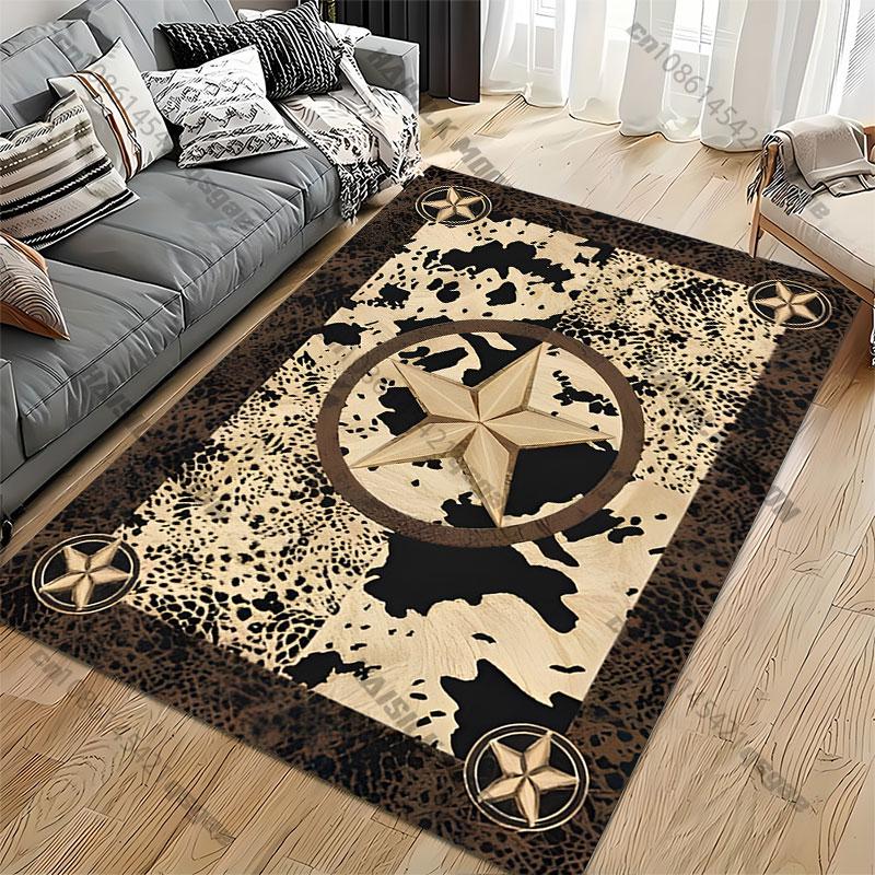 Western Star Cowhide Pattern Carpet Yoga Living Room Room Decor Children's Crawling Mat Doormat Area Rug Games Mat