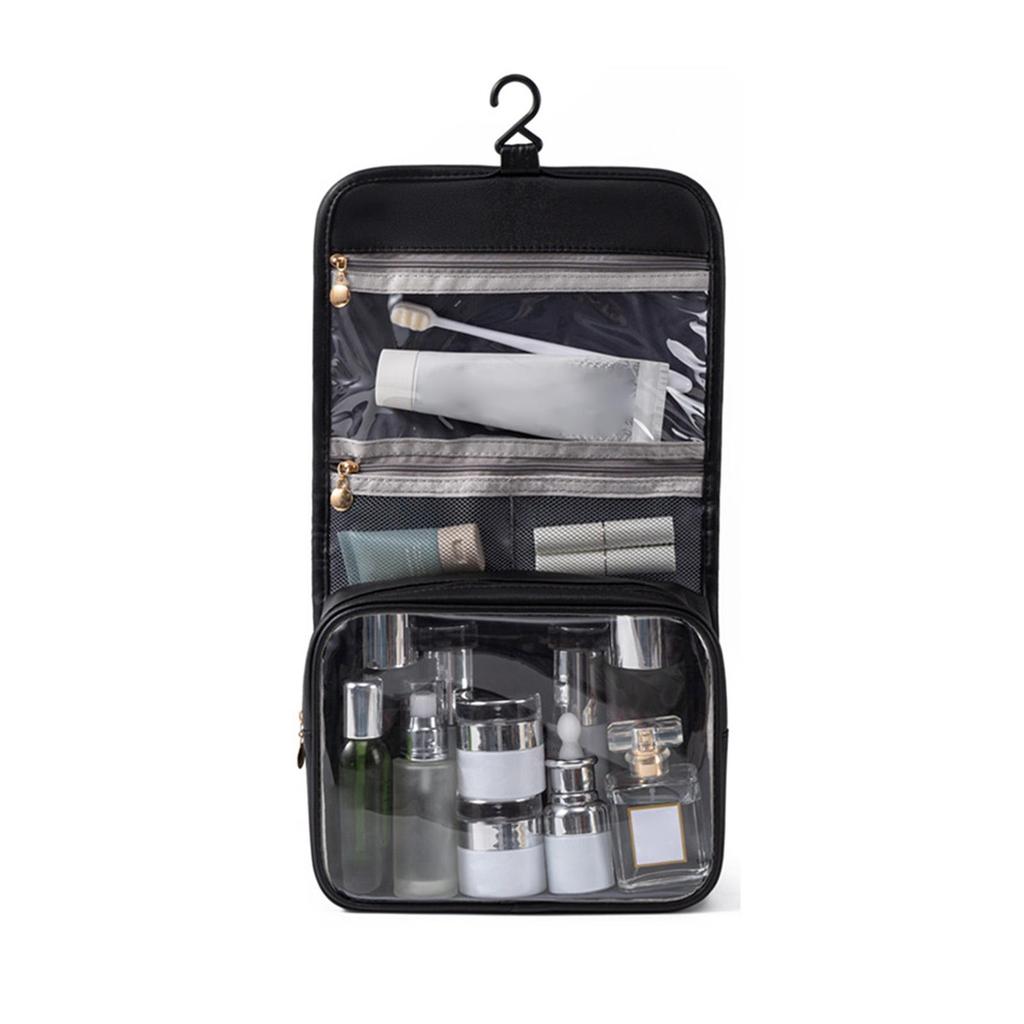 Toiletry Bag Hanging Travel Makeup Fashion Waterproof with Hook Large Capacity PU Leather