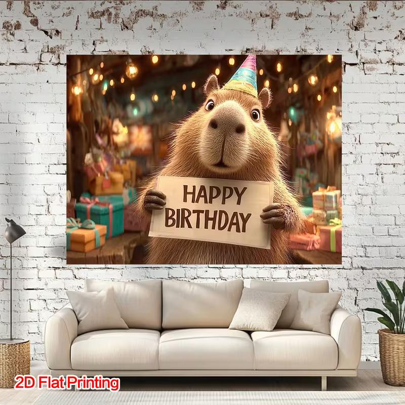 Banner de Feliz Cumpleaños de Capibara Impreso Plano 2D para Decoración de Fiesta Infantil