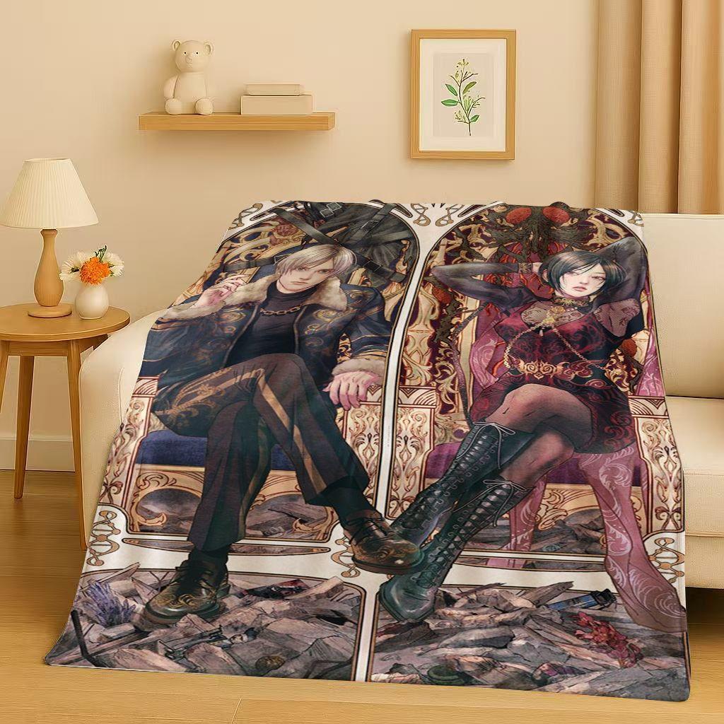 Leon R-Resident Evil Game Cartoon Gamer Flannel Blanket,Ultra Soft Warm Plush Throw for Home Bedroom Bed Sofa Cover Picnic Kids