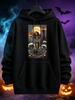 Unisex Hoodie, Halloween Skeleton Mermaid And Lighthouse Print, Pullover Sweatshirt, Gothic Horror Style, Autumn Winter Party Wear, Front Pocket And D