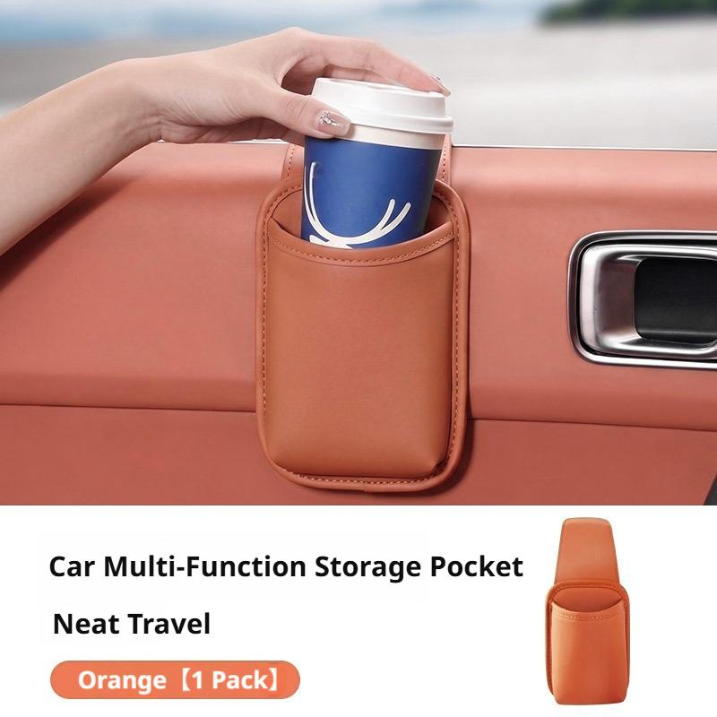 SEAMETAL Car Door Cup Holder Box Drink Rack Storage Bin Car Door Storage Pocket Leather Texture Soft Lining Phone Key Organizer Adhesive Mount