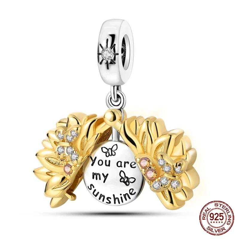 Copper Yellow Sunflower Scarecrow Ginkgo Charm Compatible With Authentic Bracelets Charm Bead Necklaces Diy Female Jewellery