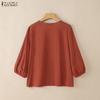 ZANZEA Women Casual Round Neck Solid Color Loose 3/4 Sleeve Blouse