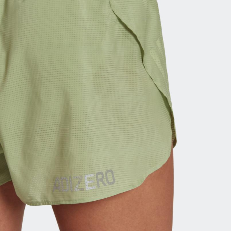 Adidas Solid Color Logo Print Drawstring Elastic Waist Side Split Running Shorts Women Bottoms Green HH7237