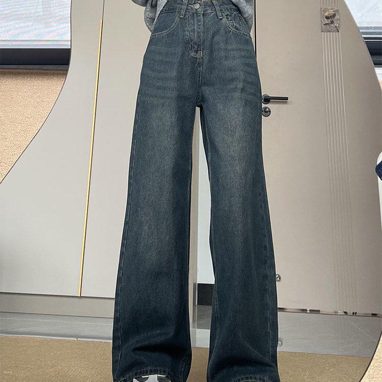 

Американские ретро клетчатые джинсы с высокой посадкой и широкими штанинами: Потертые, Драпированные, Стройнящие брюки в пол для женщин. XS