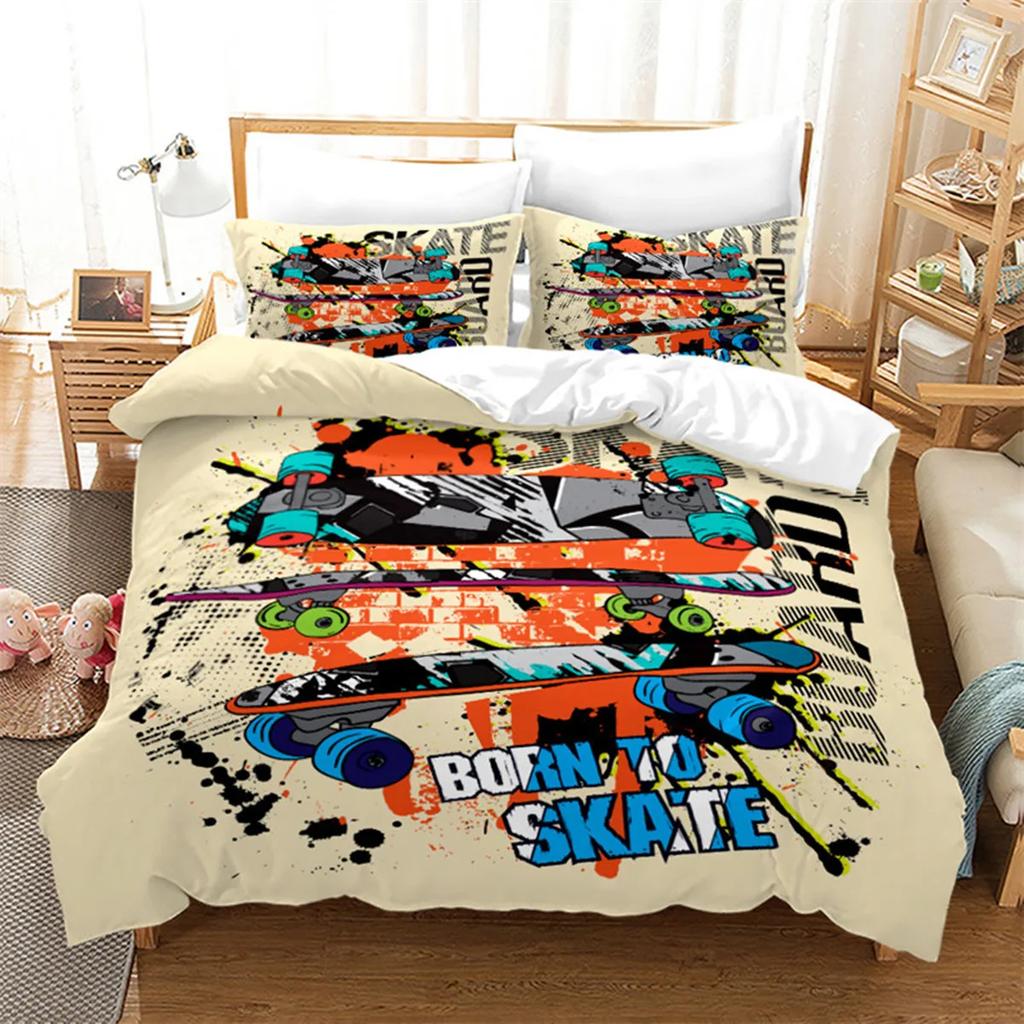 Extreme Sports Game Skateboard Soft Duvet Cover Spaceman Comfortable Quilt Cover Carton Skateboard for Children Ten Boy for Bedrom Decoration