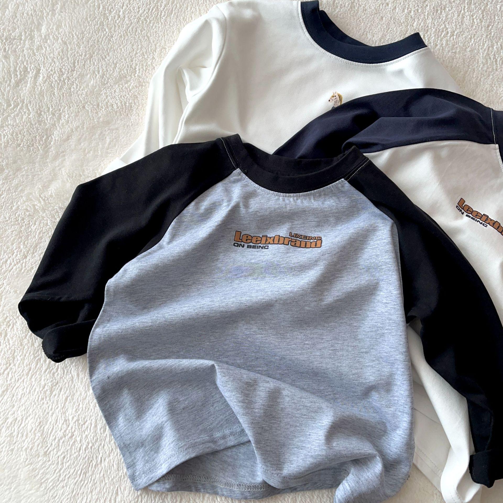 Kids  2026 Spring/Autumn Long Sleeve Letter Print T-Shirt - Boys  Trendy Round Neck Base Layer 120 cm серый