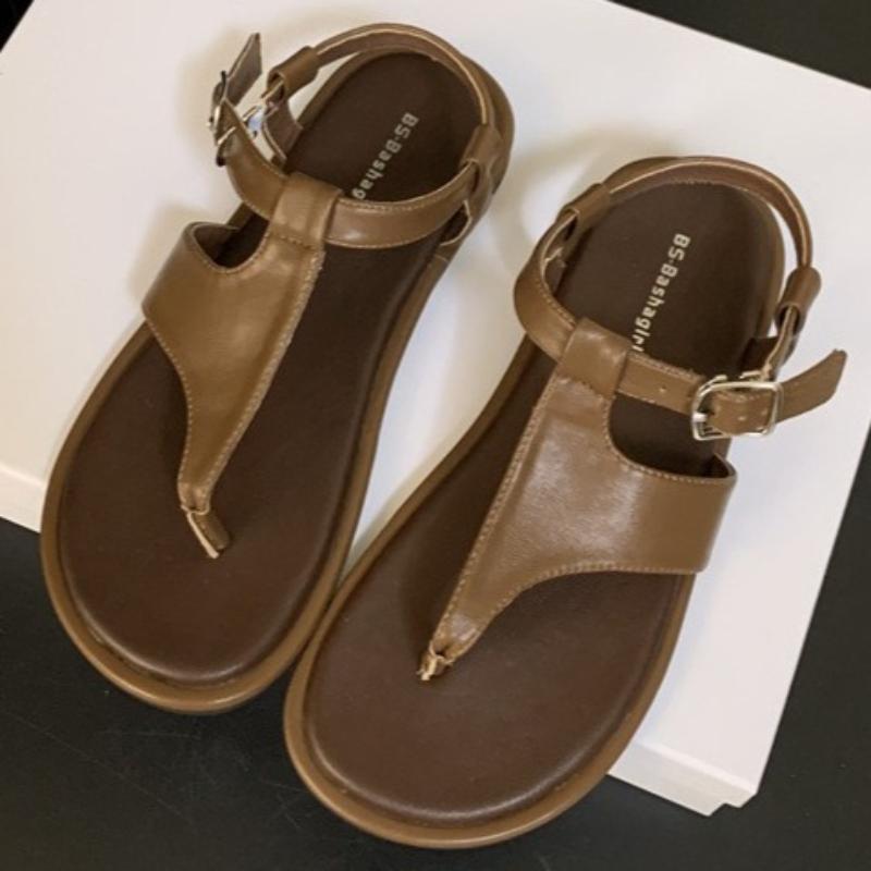 Fashion Round Toe Narrow Band Flat Sandals Women Clip Toe Hollow Buckle Flip-flops Summer Fashion Comfort Non-slip Vacation Beach Shoes