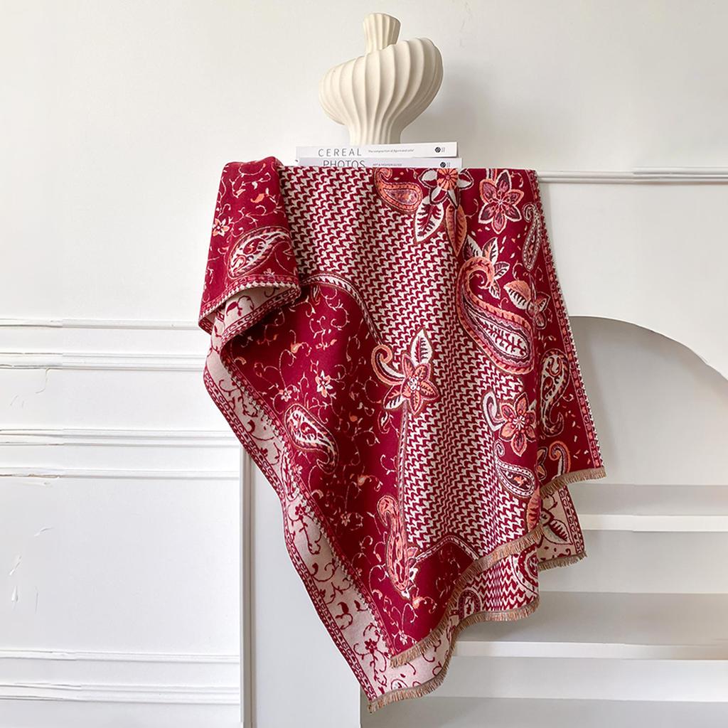Women Imitation Cashmere Winter Paisley Patterned Thick Warm Blanket Scarves Cashew Flower  Fashionable and Luxurious Scarf