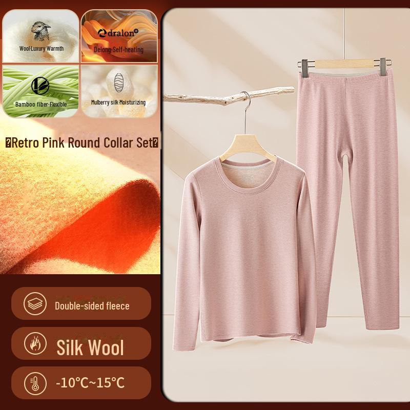 Women's Silk Wool Thermal Underwear Set for Autumn/Winter - Plus Velvet, Thick Bottom